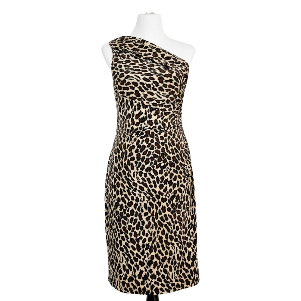 Lauren Ralph Lauren One-Shoulder Leopard Print Dress - Black & Tan